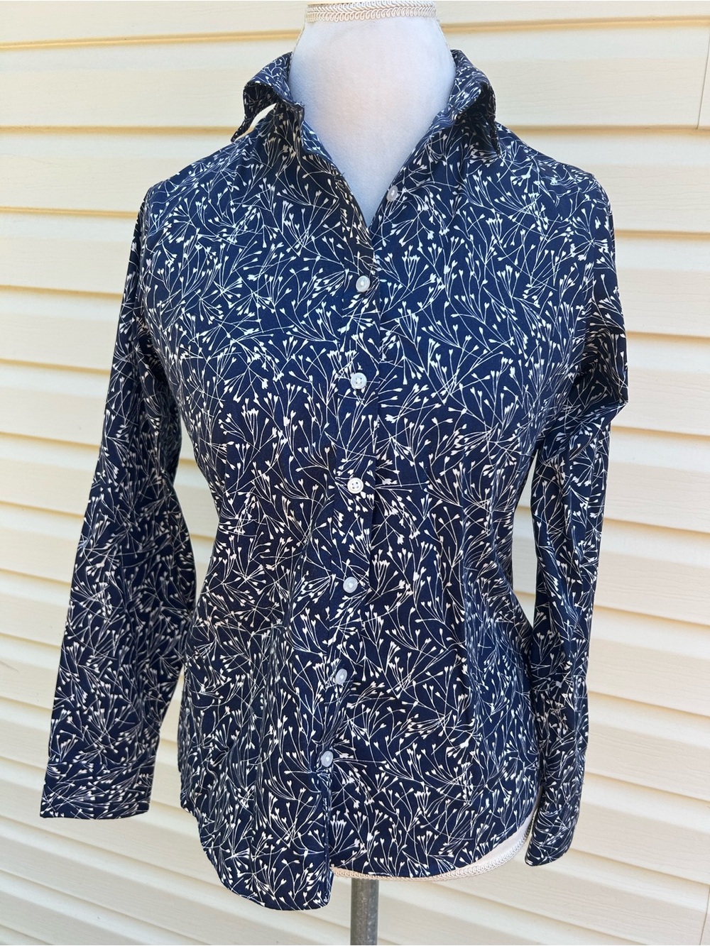 Lands' End Navy and White Floral Button-Down Shirt